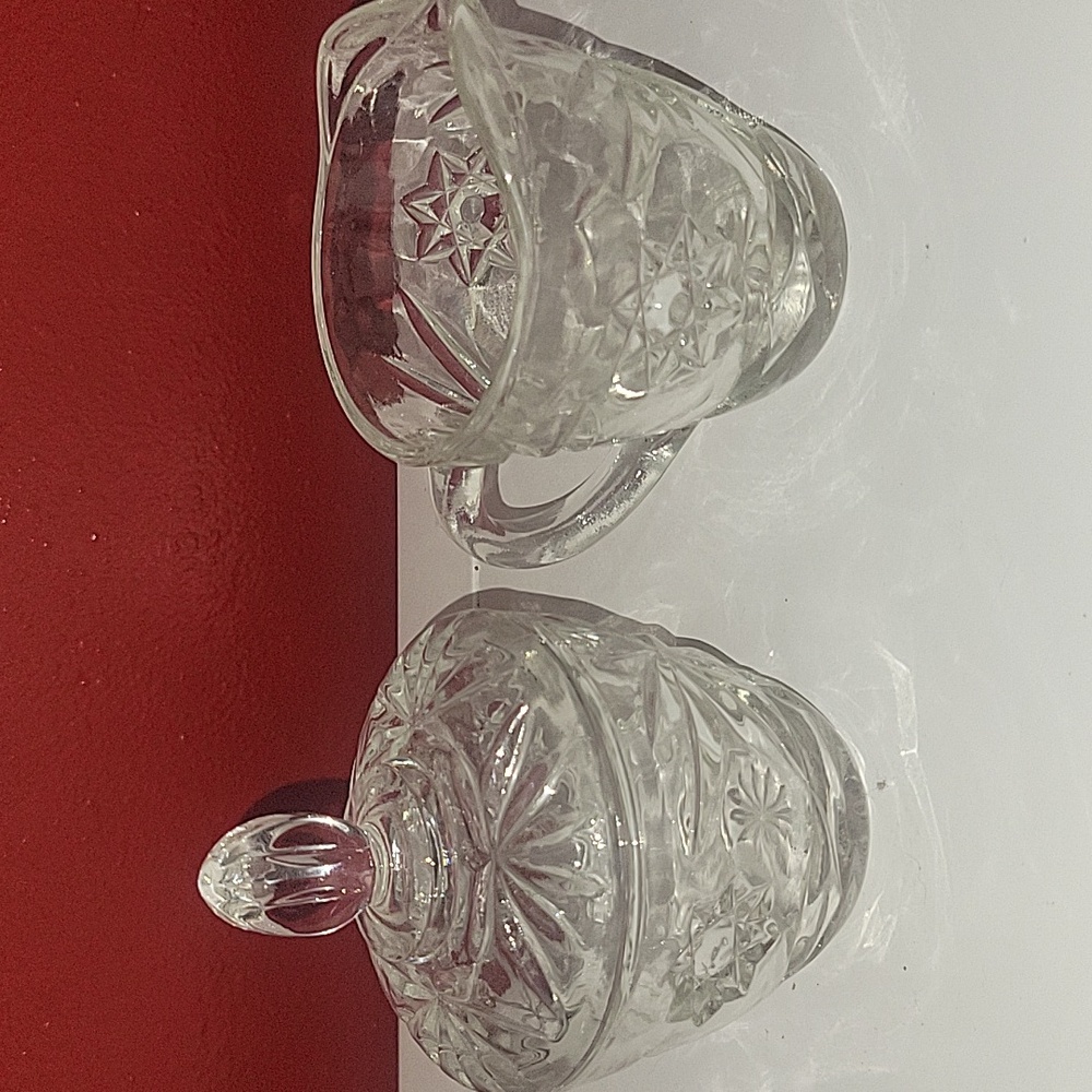 VIntage Anchor Hocking Early American Prescut Star of David Sugar Bowl & Creamer